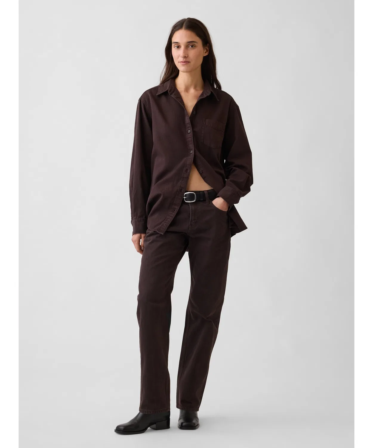 Женские джинсы мид-райз с прямой зауженной посадкой, коричневые GAP, Brown