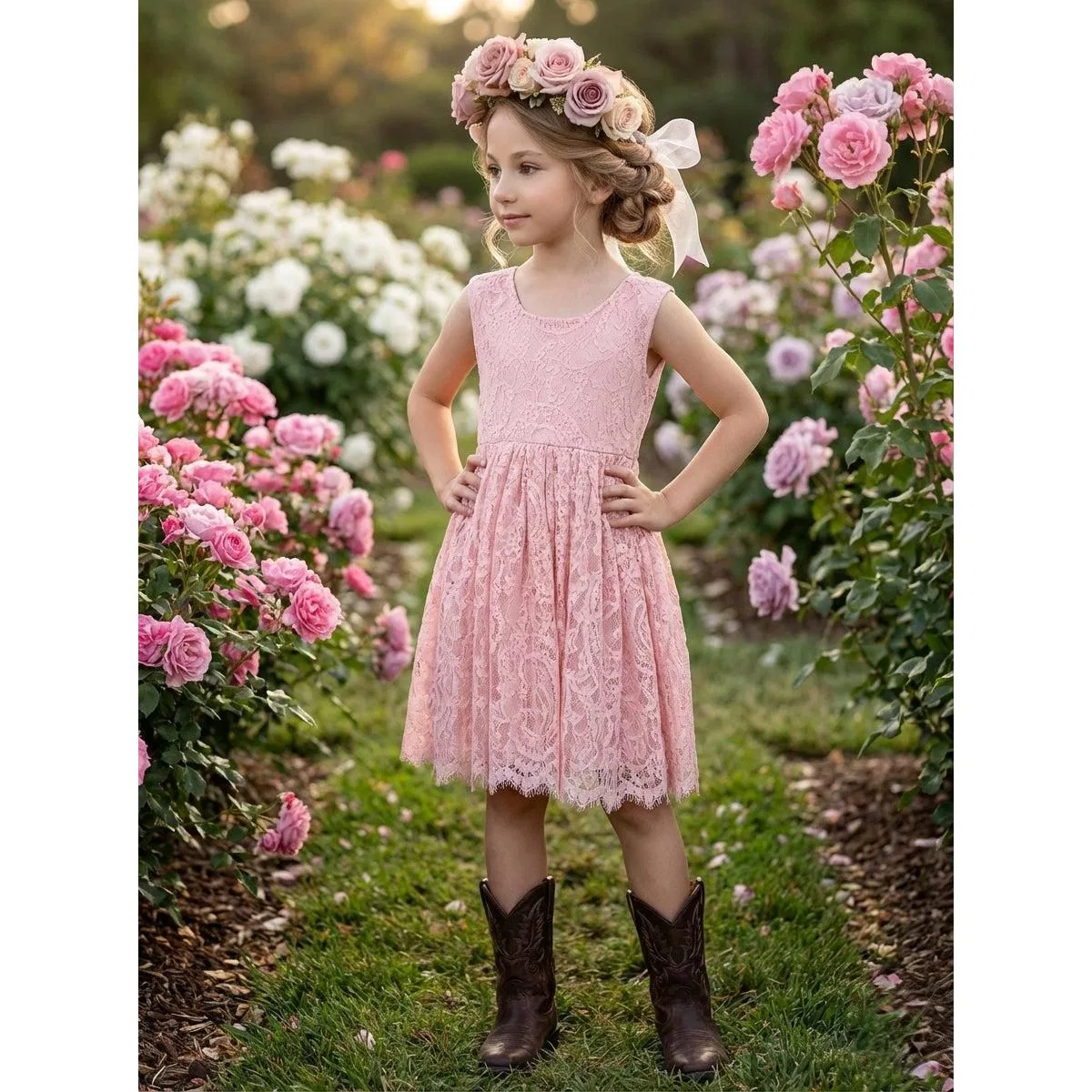 Детское платье для девочек с кружевом Sleeveless Flower Girl 2bunnies, Dusty Pink — фото 2