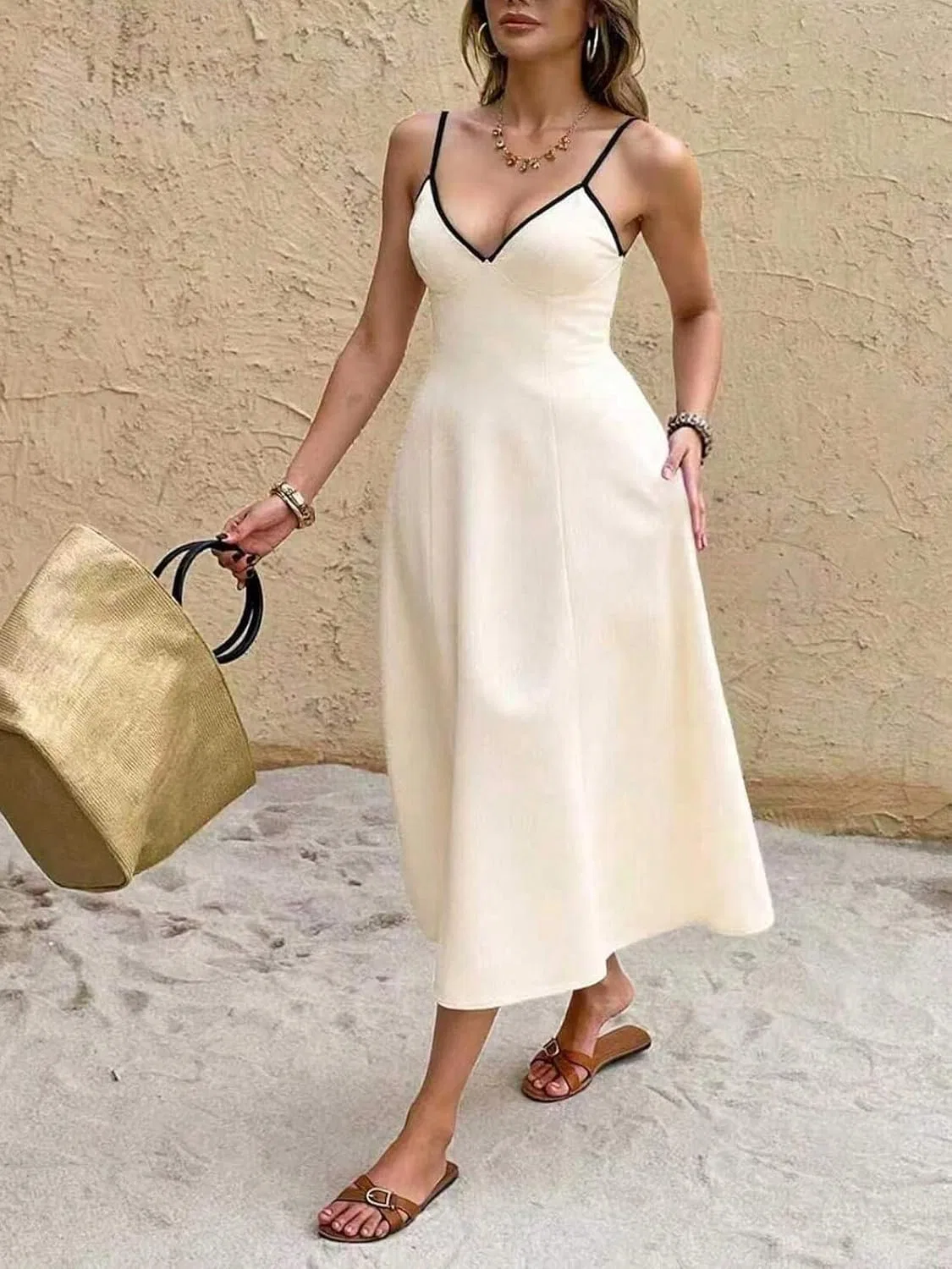 Женское элегантное платье миди без спинки Cami, Apricot — фото 2