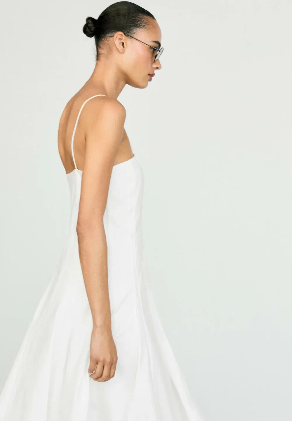 Платье-Миди из поплина на бретелях - повседневное платье Massimo Dutti, White — фото 3