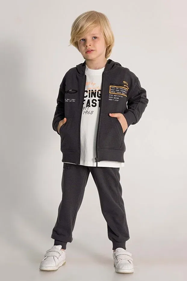 Детский кардиган для мальчиков с принтом, на молнии, Basics, Generic Brands, Smoke Grey — фото 3