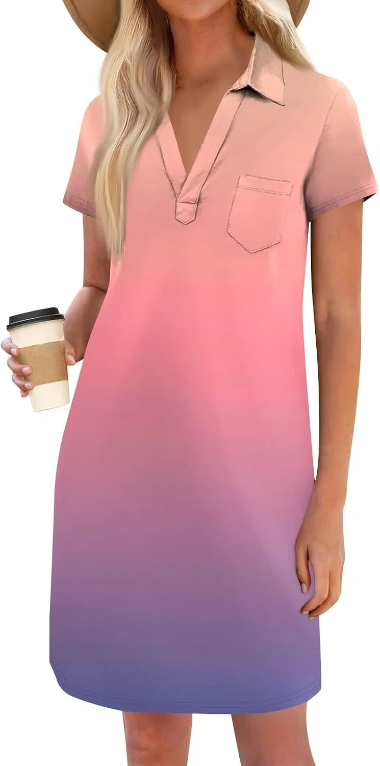 Женское polo платье с карманом Summer, A007-pink