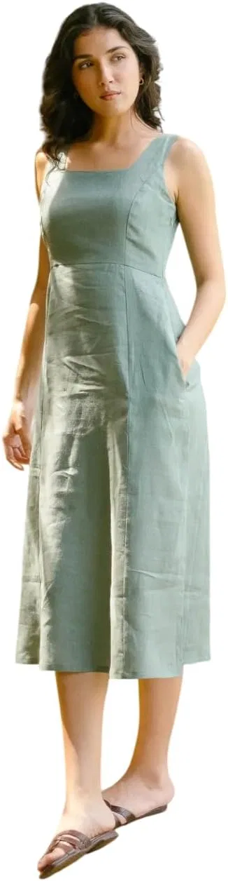 Женское повседневное платье миди без рукавов Rianshi craft, Sage Green