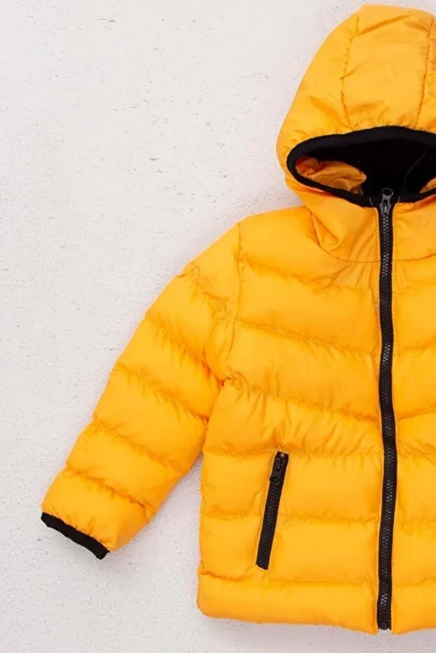 Детское пальто для мальчиков с принтом Fleece inside hooded zipper closure boy's coat Wakawakakidsstore, Yellow — фото 3