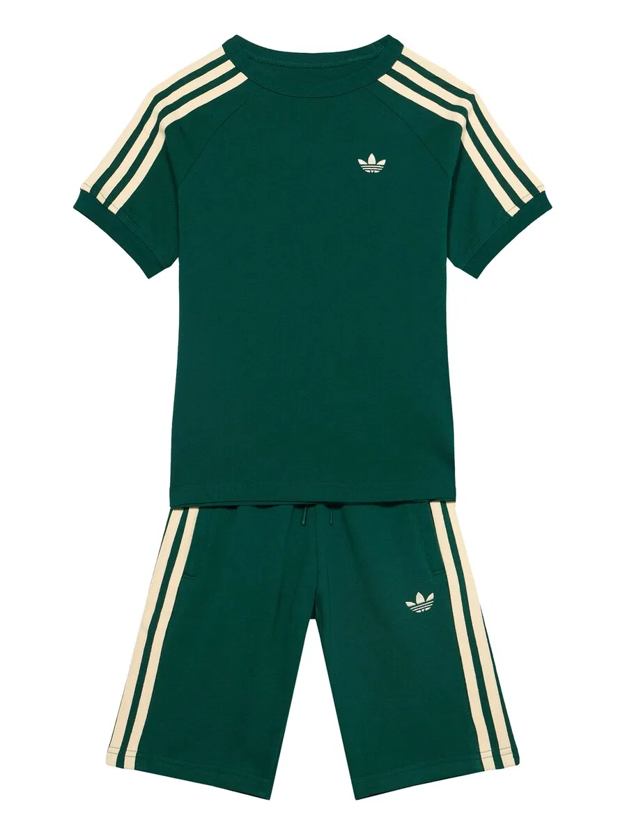 Комплект ADIDAS ORIGINALS '3 STRIPE SHORT TEE' темно-зеленого цвета