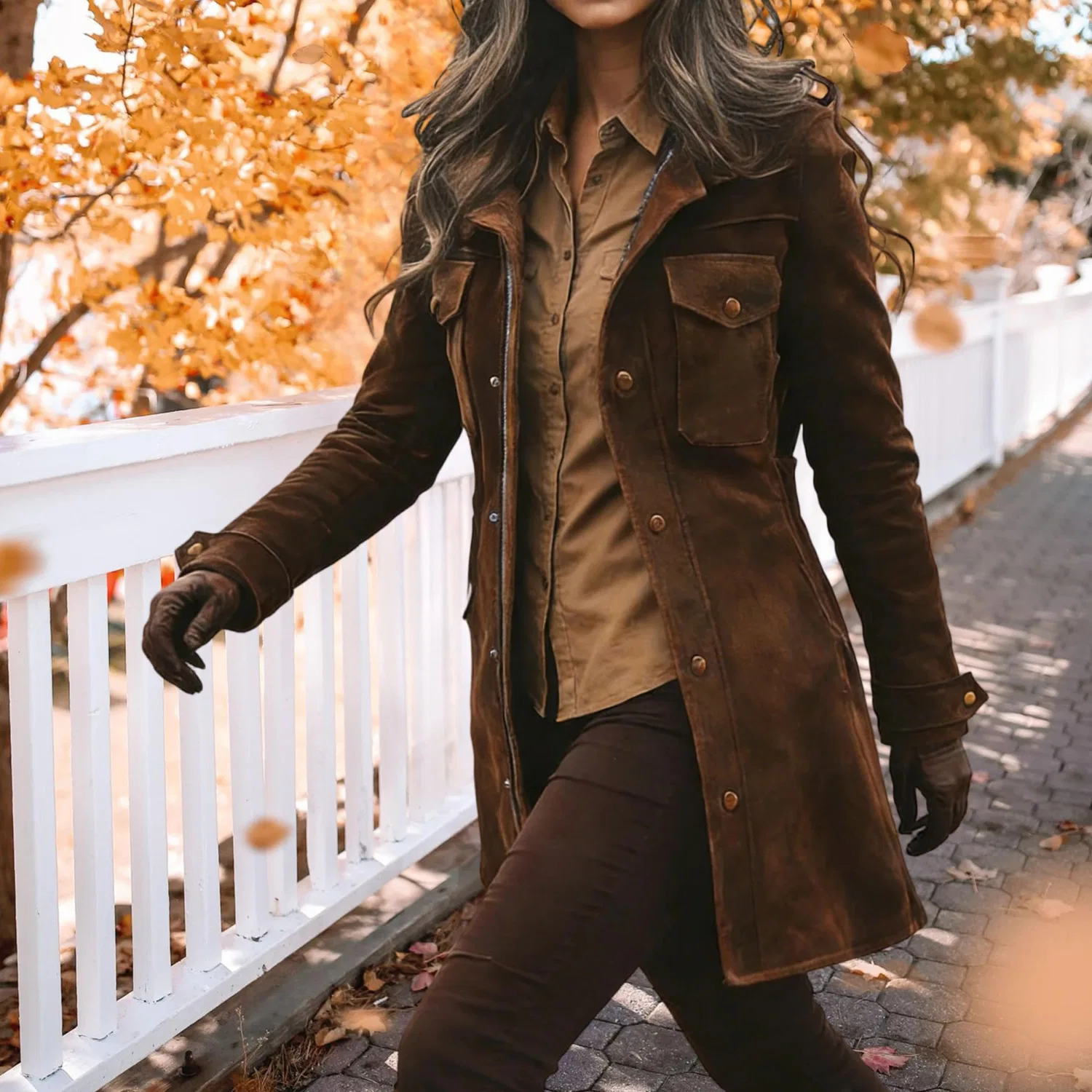 Женское зимнее пальто из искусственной кожи винтажного стиля, dark brown — фото 2