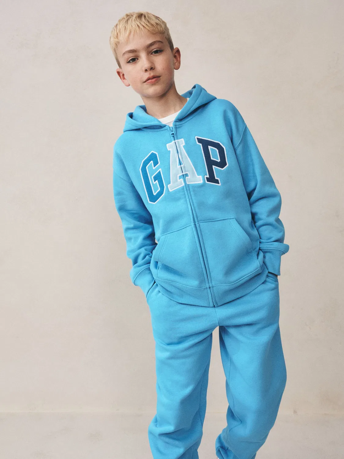 Худи с капюшоном на молнии, свободный крой Gap, синий — фото 3