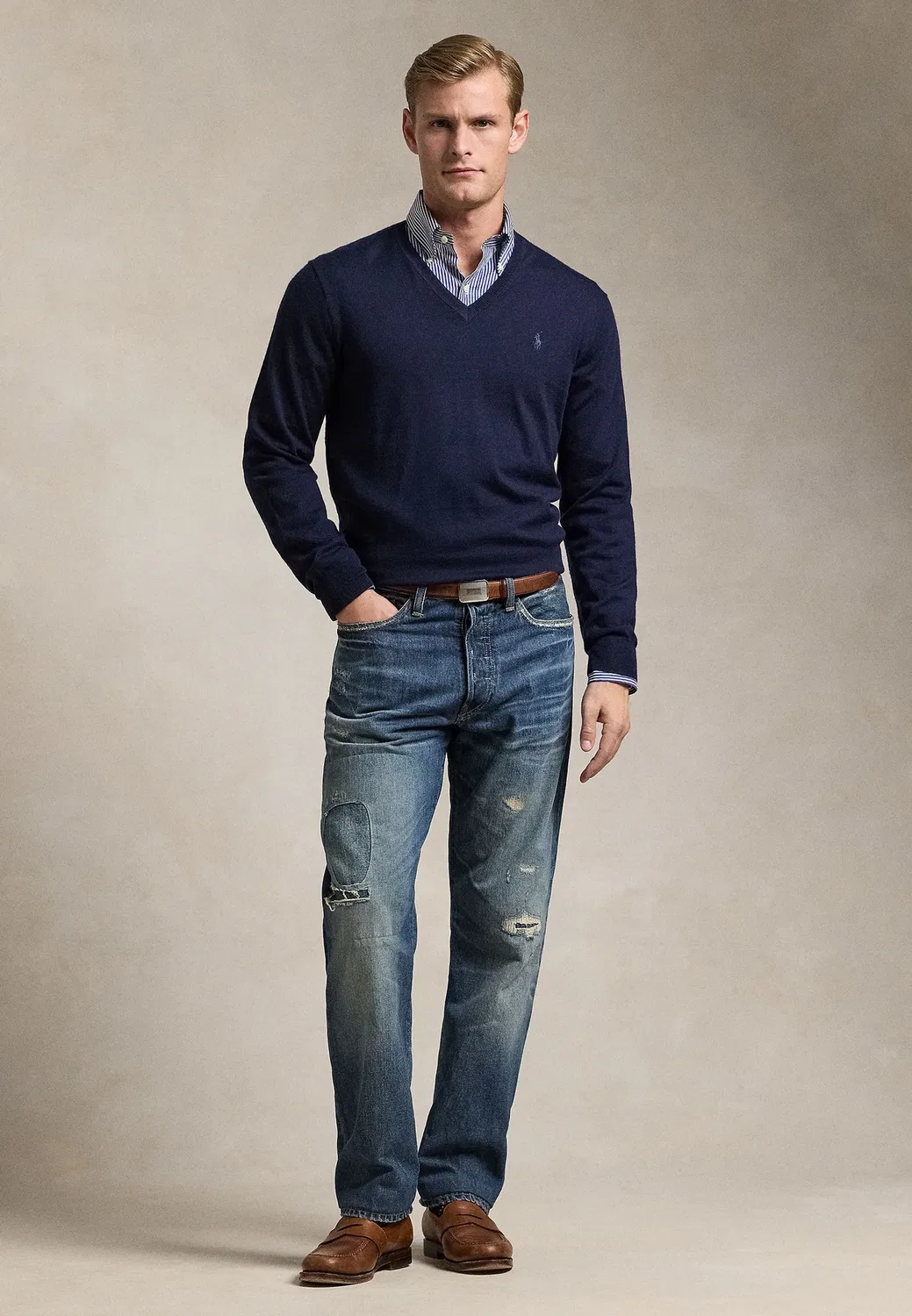 Шерстяной свитер с V-образным вырезом, который можно стирать Polo Ralph Lauren, Hunter Navy — фото 2