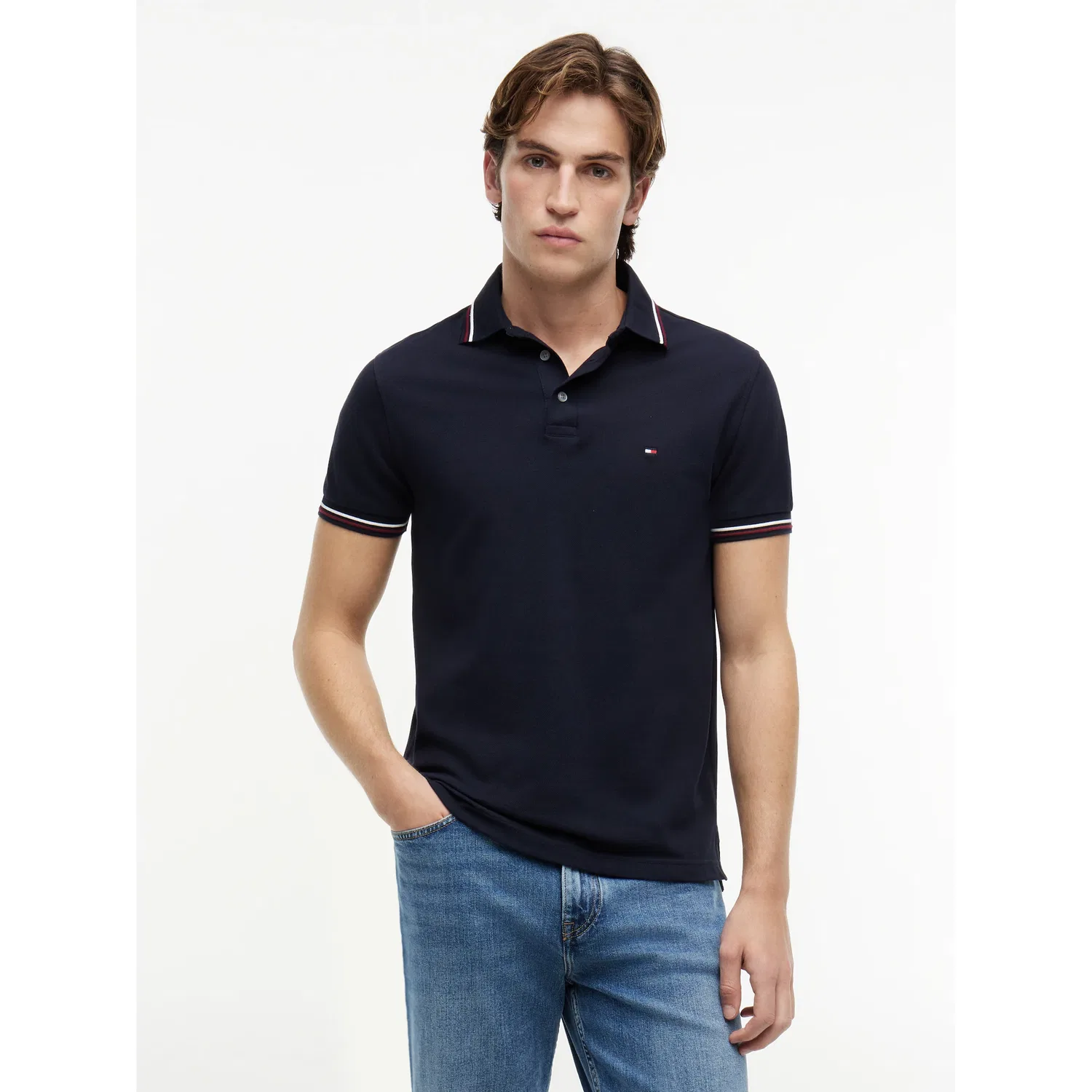 Мужское приталенное поло с контрастными деталями Tommy Hilfiger, Desert Sky