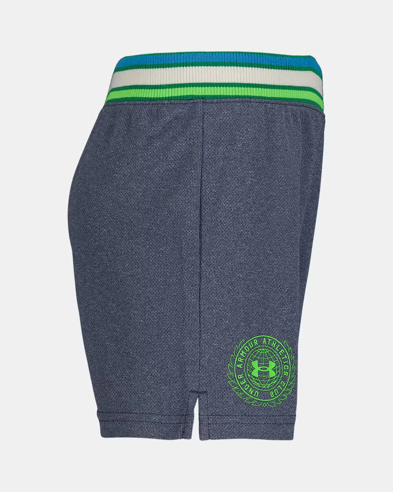 Детские спортивные шорты из дышащей сетки UA Court Mesh UnderArmour, Downpour Gray Medium Heather/Cyber Green — фото 3