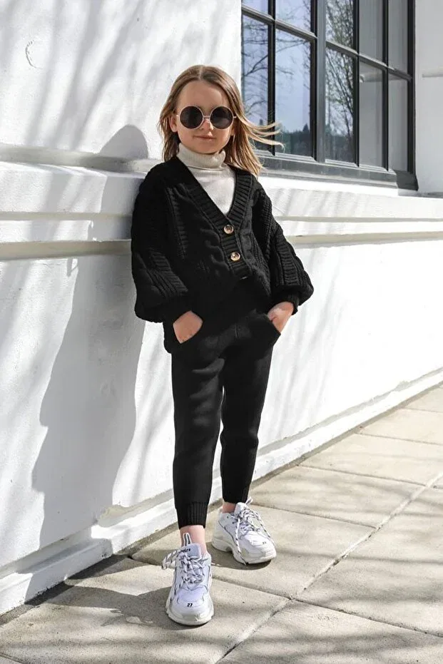 Детский комплект кардиганов для девочек с цепочным узором Minigimin Cicileri, Black-60626