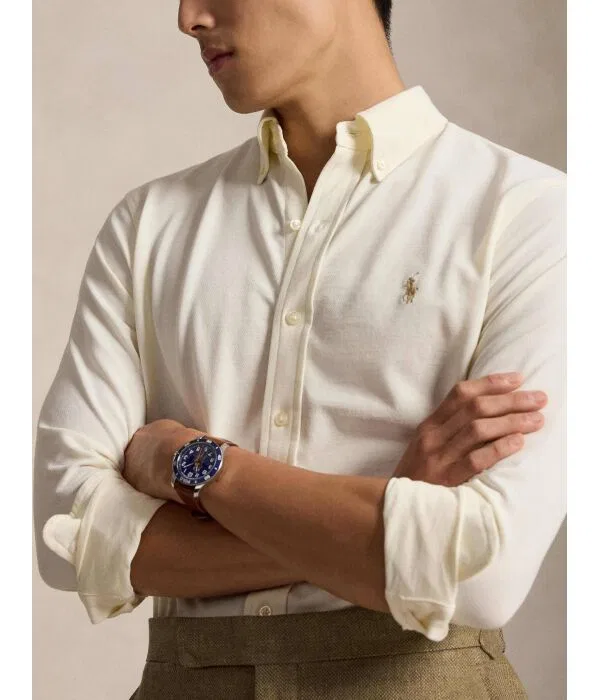 Мужская рубашка-оксфорд хлопковая Polo Ralph Lauren, Écru — фото 4
