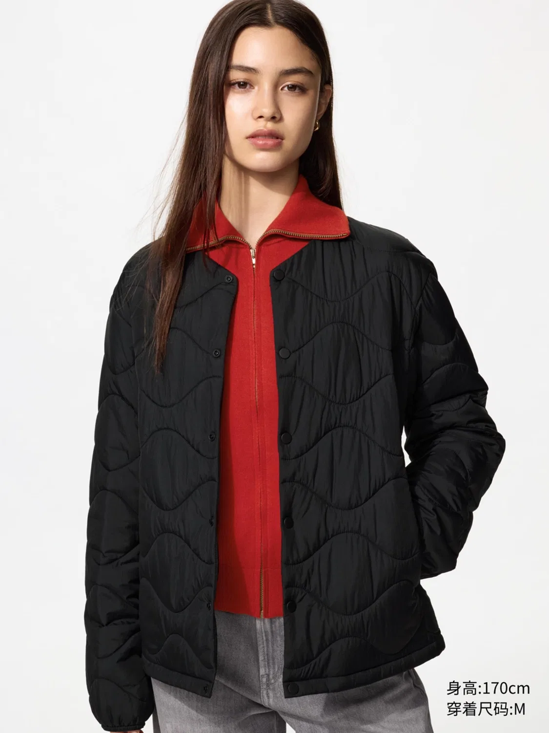Куртка стеганая с дуговой прострочкой Uniqlo, темно-оливковый — фото 4
