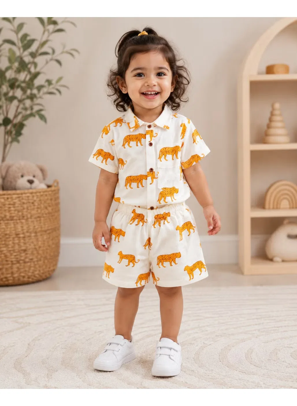 Комплект детский с принтом тигров 2 предмета Matching Family Outfits, белый — фото 4