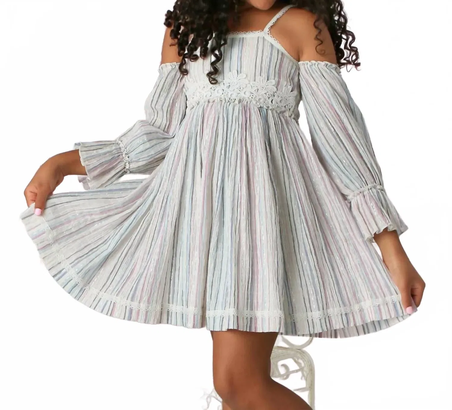 Детское платье для девочек с бретелями на бретелях Tilly Stripe Dress Ooh! La, Sky Blue And Lilac