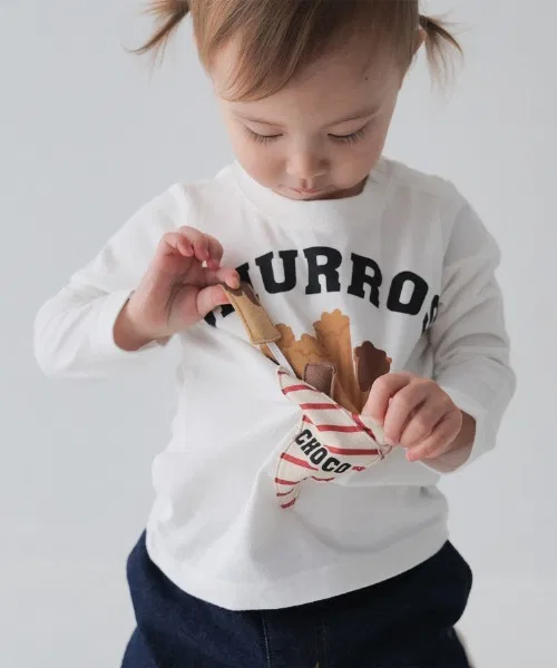 Детская футболка с длинным рукавомс принтом Churros CHEEK ROOM, Red — фото 4