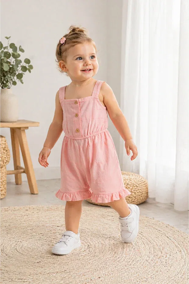 Детский комбинезон для девочек льняной Harika Kids, Pink — фото 3