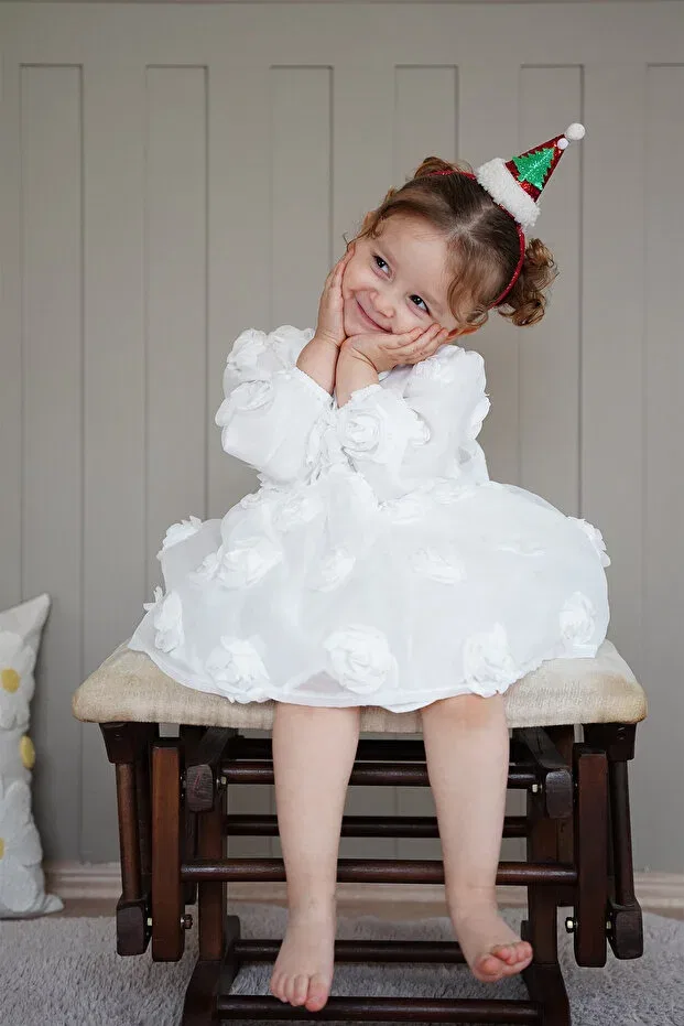 Детское платье для девочек с длинным рукавом Elegant Alyra, White — фото 3