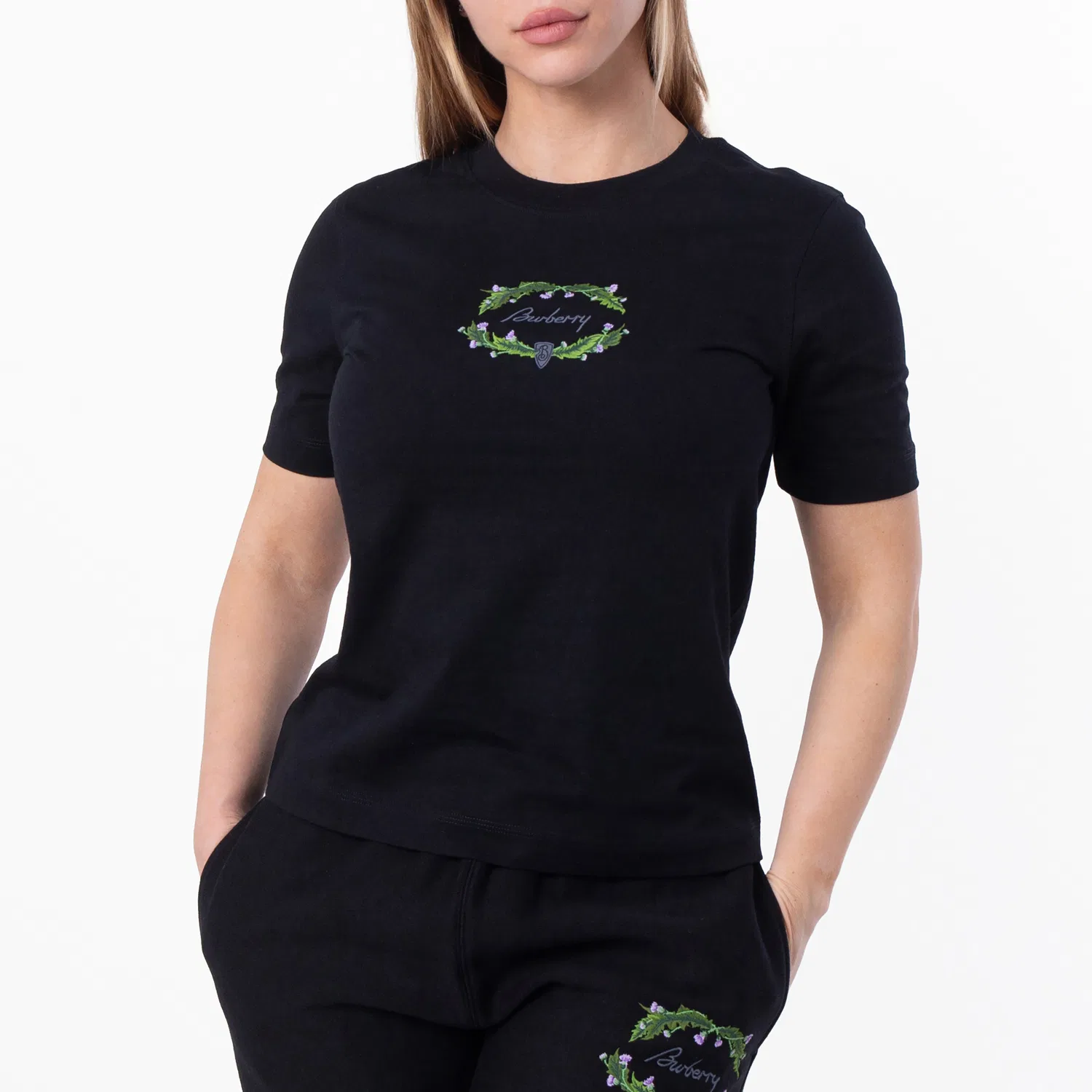 Футболка хлопковая с вышивкой Thistle Logo Cotton T-Shirt Burberry, Coal