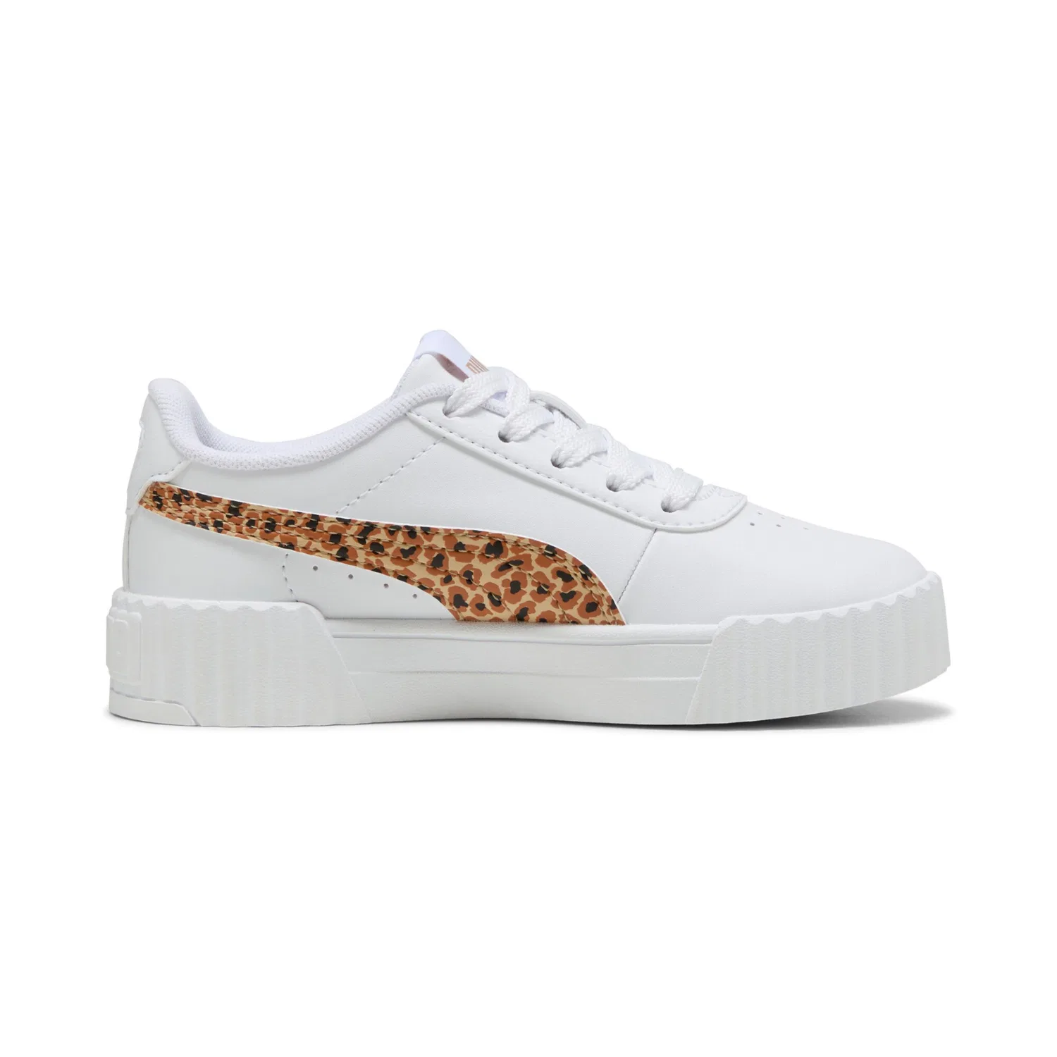 Детские кроссовки с леопардовым принтом Carina 3.0 Animal PS PUMA, White/Light Sand/Gold — фото 3