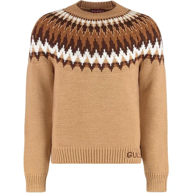 Свитер GUCCI с интарсией, мужской, Camel