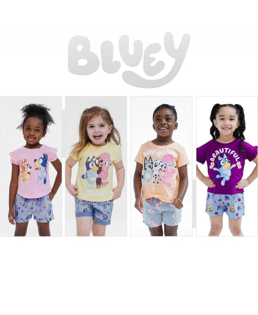 Комплект из футболки и шорт с принтом Bluey Bluey, Purple Bluey Bingo — фото 3