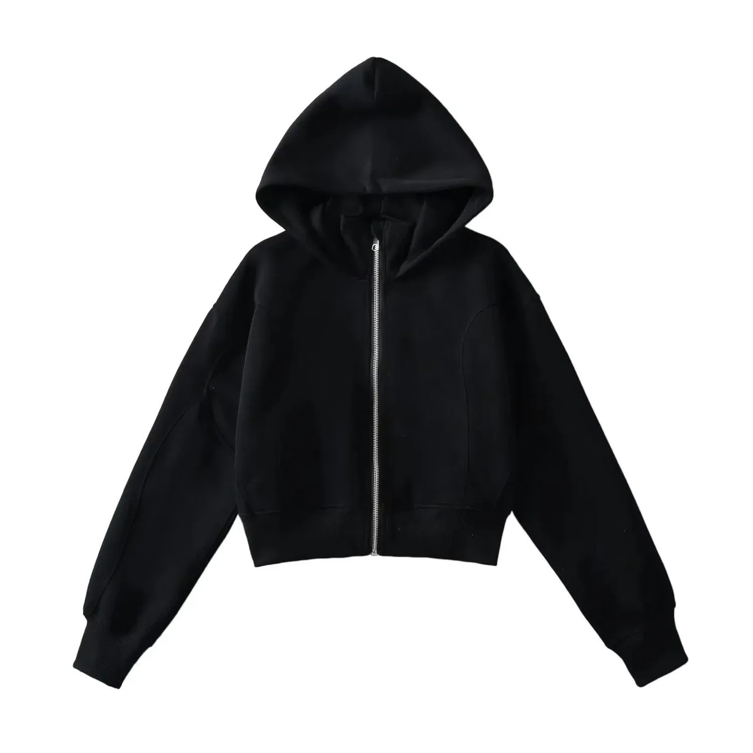 Женский спортивный укороченный кардиган с широкой молнией Korean Collar Hoodie, Bright Grey (Ral 7035) — фото 4