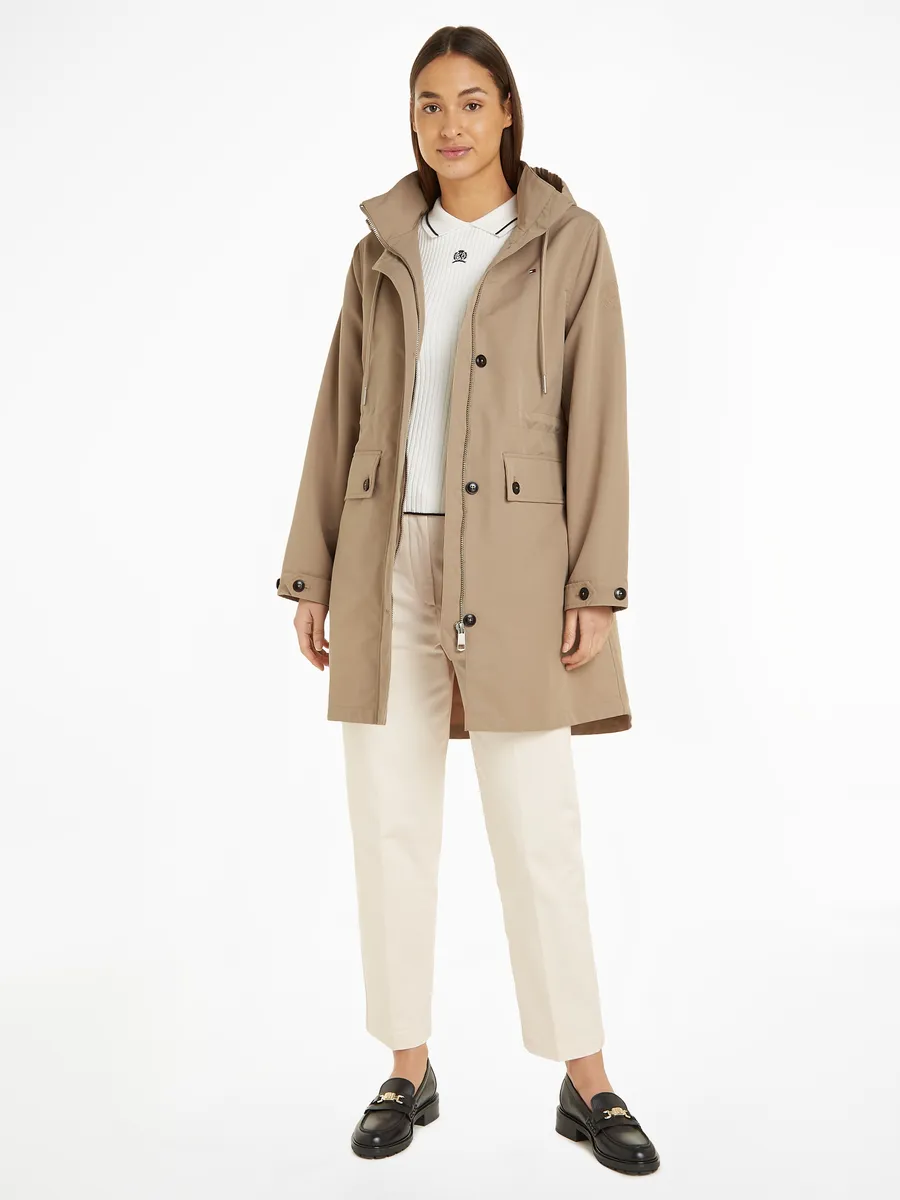 

Парка Tommy Hilfiger "ESSENTIAL COTTON BLEND PARKA", с капюшоном, с ветрозащитной вставкой сзади, бежевый