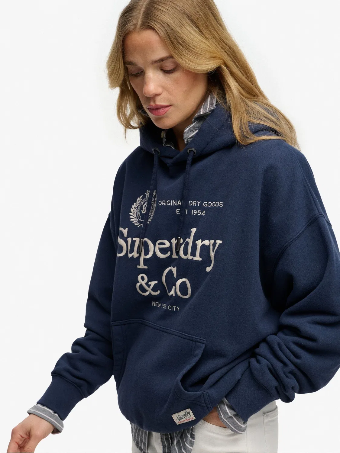 Худи Superdry Luxe Casual Embroidered Relaxed, темно-синий — фото 3