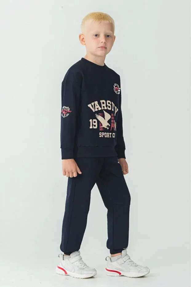 Детский комплект спортивного костюма для мальчиков с принтом Varsity Ahengim, Navy Blue — фото 2