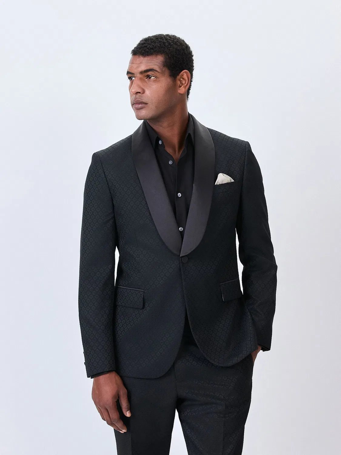 Пиджак смокинг Slim Fit, жаккардовый Next, черный — фото 2