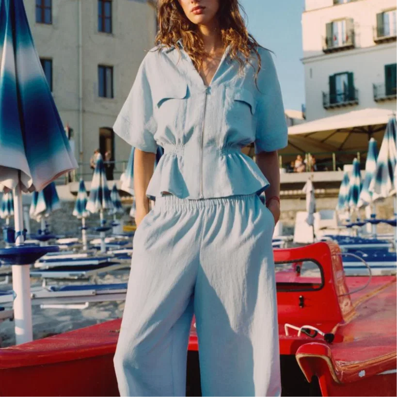Женская рубашка Sky Blue Lapel ZARA, Sky Blue — фото 4