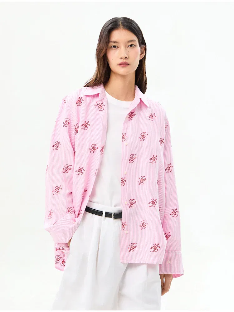 Рубашка свободного кроя из льна с логотипом TOMMY HILFIGER, Light Pink