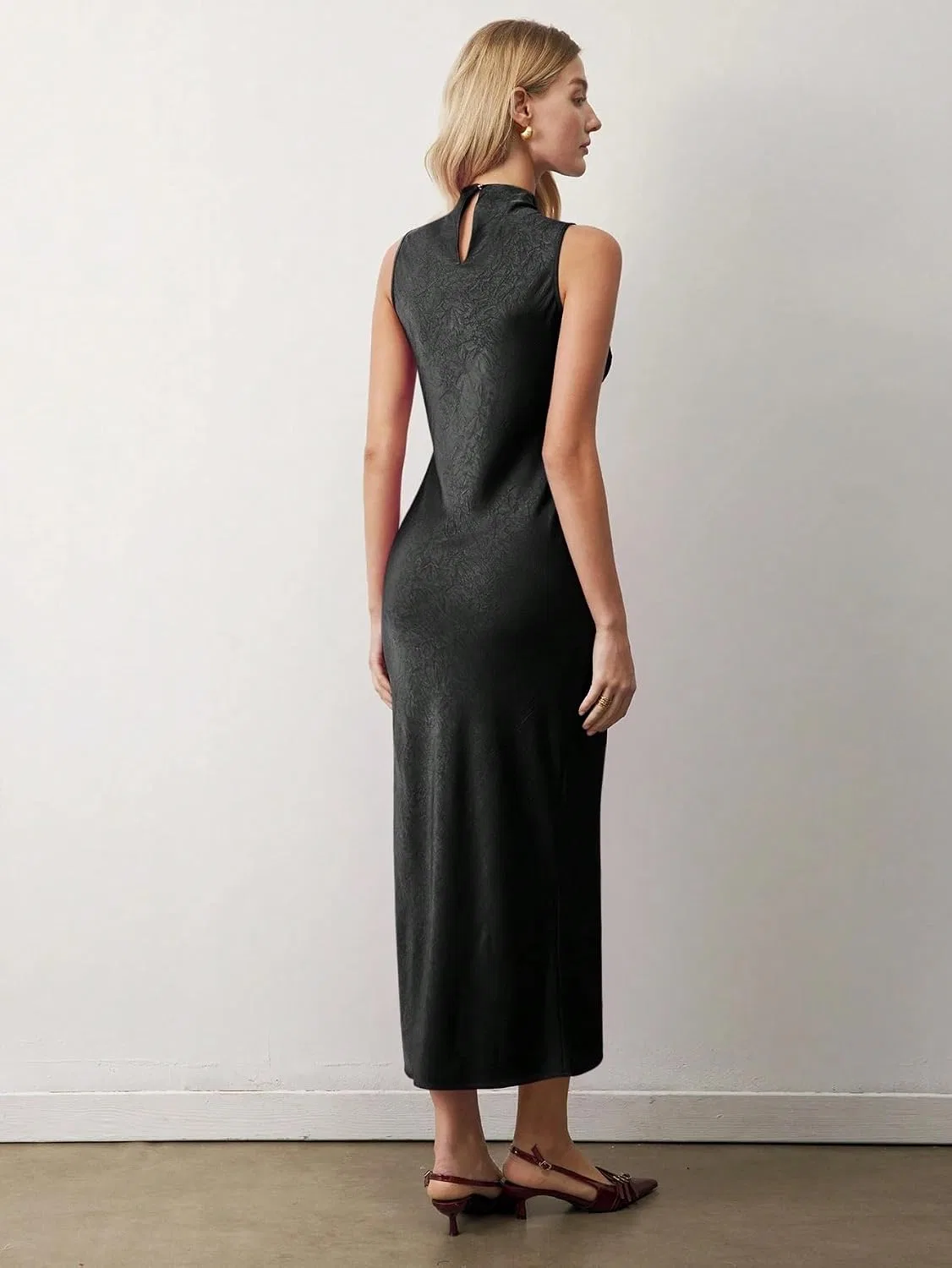 Женское повседневное платье миди из сатина Bodycon, Black — фото 2