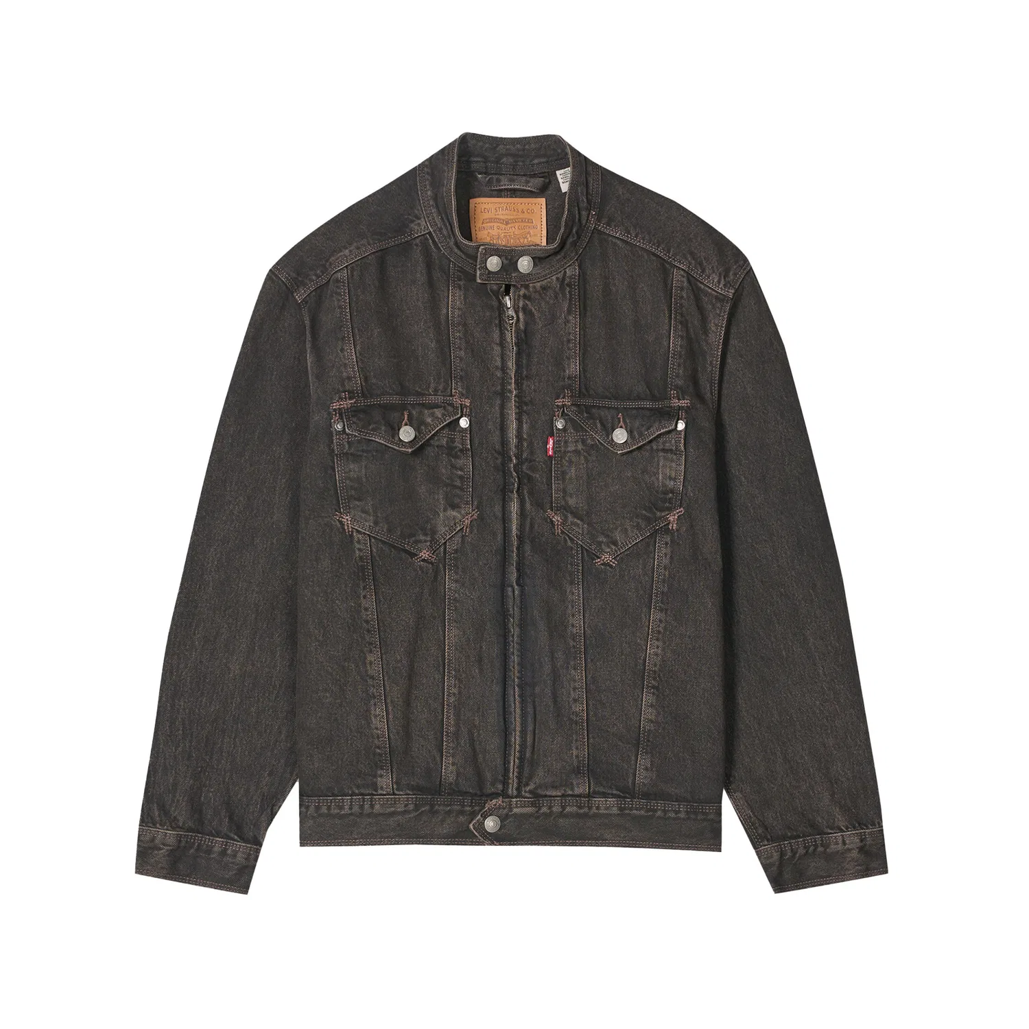 Мужское джинсовое пальто с воротником-стойкой, средний прямой крой, Washed Black, Levis