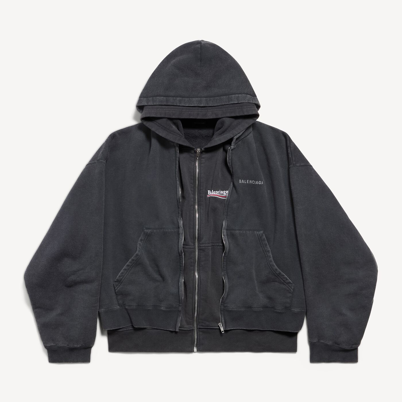 Толстовка Balenciaga Layered Zip-up, выцветший черный