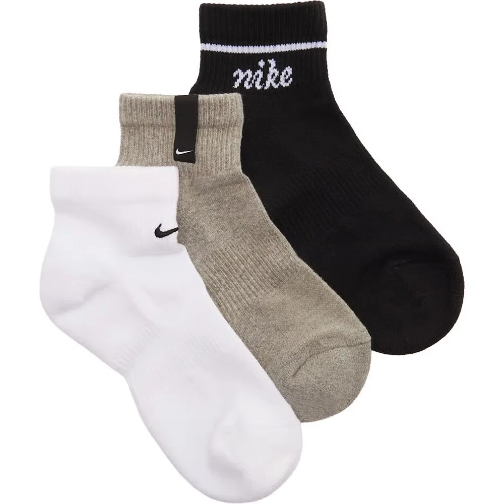Комплект из 3 пар повседневных носков с мягкой подкладкой до щиколотки Nike, Black/Grey/White