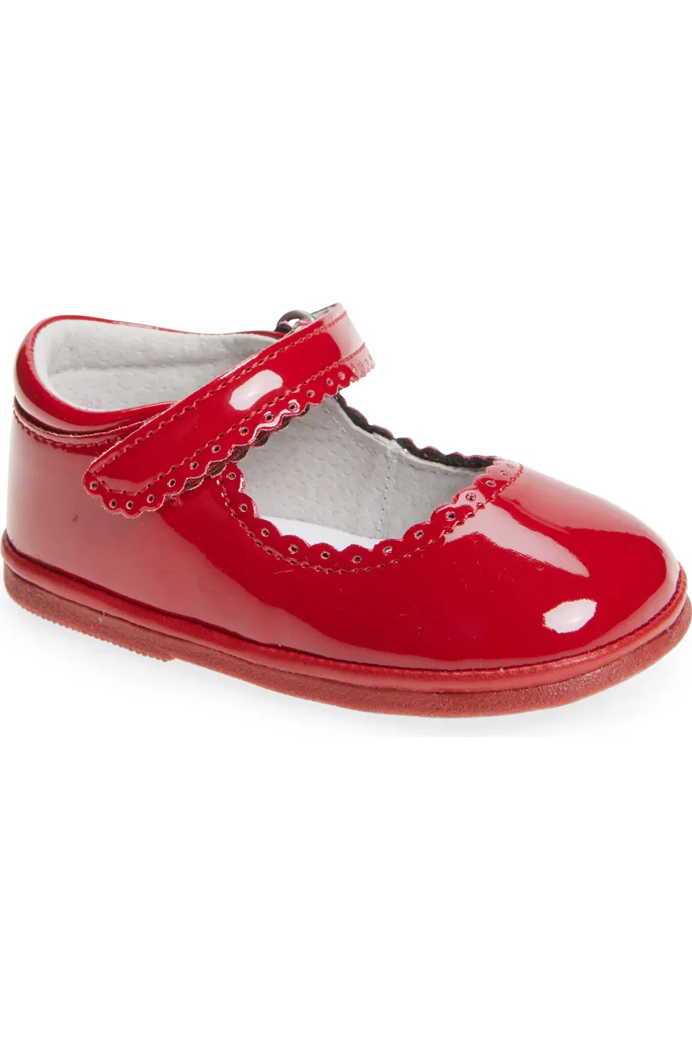 Детские туфли лодочки с перфорацией Cara Scallop Mary Jane Flat L'AMOUR, Patent Red