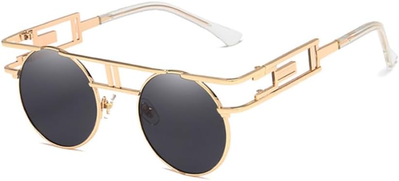 

Модные круглые солнцезащитные очки в стиле стимпанк для мужчин и женщин, с металлической оправой, в стиле ретро, ​​винтажные солнцезащитные очки, стильные TYUVIVO, Gold Blackgrey