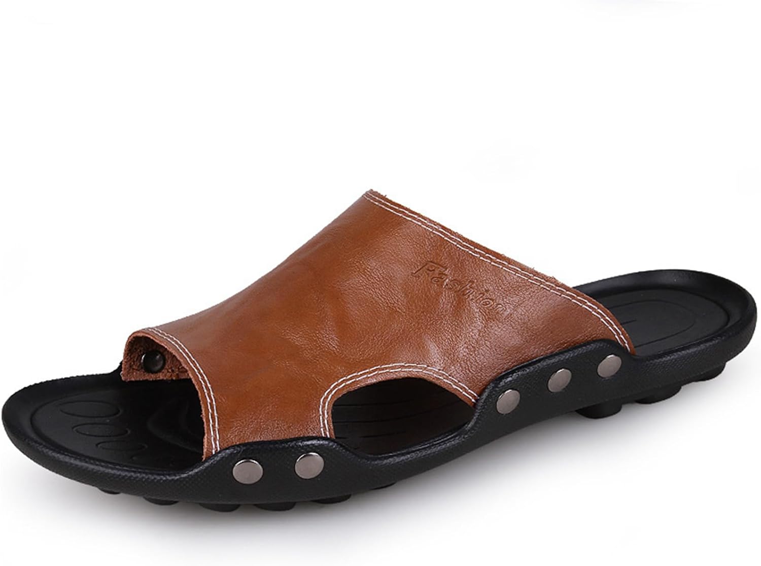 

Мужские мягкие кожаные шлепанцы слайд, модные спортивные сандалии, мужская пляжная обувь Abborora, коричневый