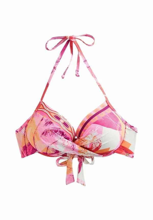 Топ для бикини Next, Padded wired plunge bikini top standard, розово-оранжевый пальмовый