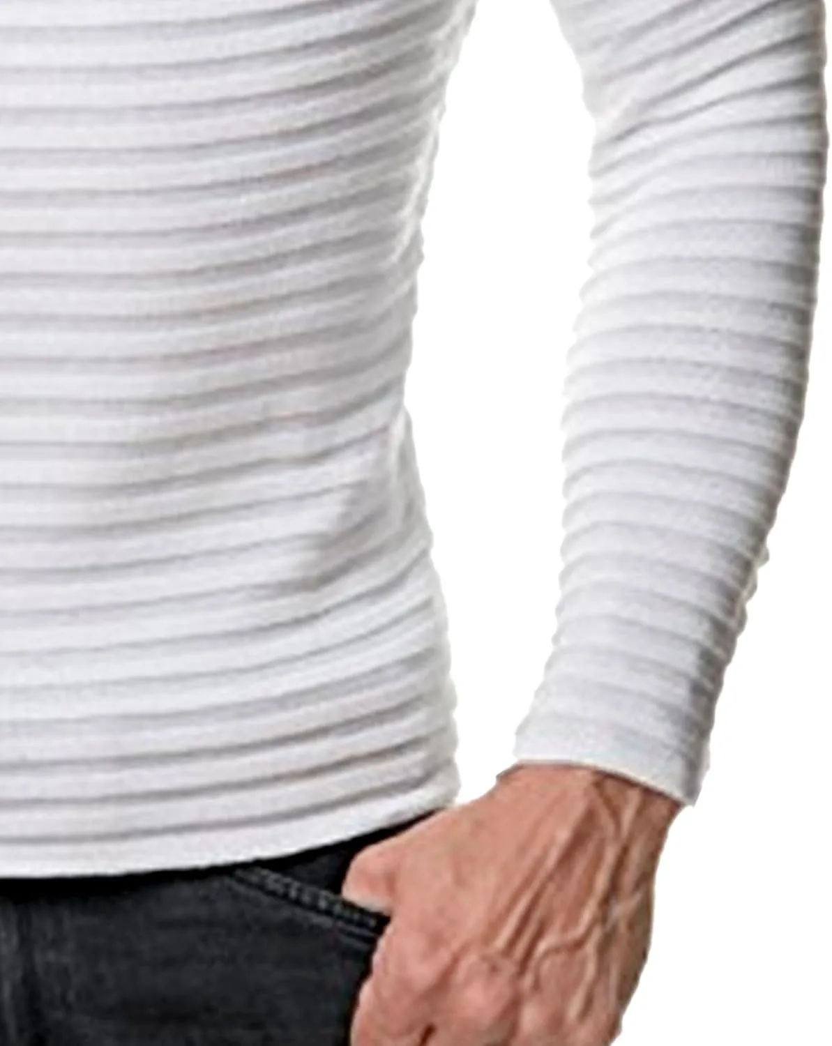 Мужской вязаный свитер с длинными рукавами, полоска, slim fit — фото 4