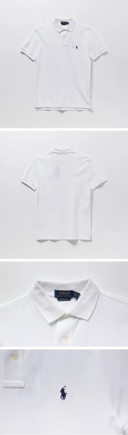 Мужская белая рубашка-поло Custom Slim Fit от Polo Ralph Lauren — фото 3