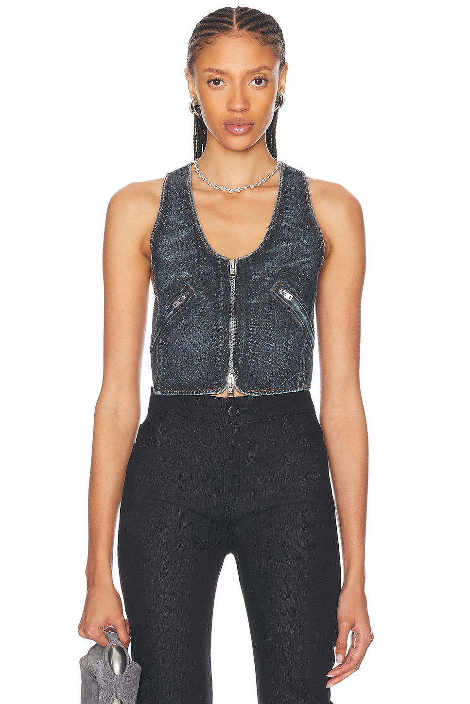 

Мото жилет Hotfix Crystal Alexander Wang, цвет Black Crackle Indigo