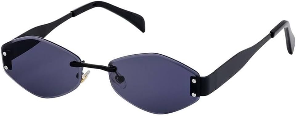 

Женские солнцезащитные очки без оправы Polygon, роскошные модные очки в металлической маленькой оправе, винтажные солнцезащитные очки с ромбовидным рисунком и защитой от УФ-излучения UV400, SUN1577 Generic, C5matteblackgray