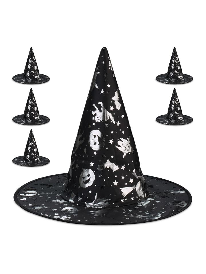 

Relaxdays Шляпа 6 x Hexenhut in Schwarz/ Silber