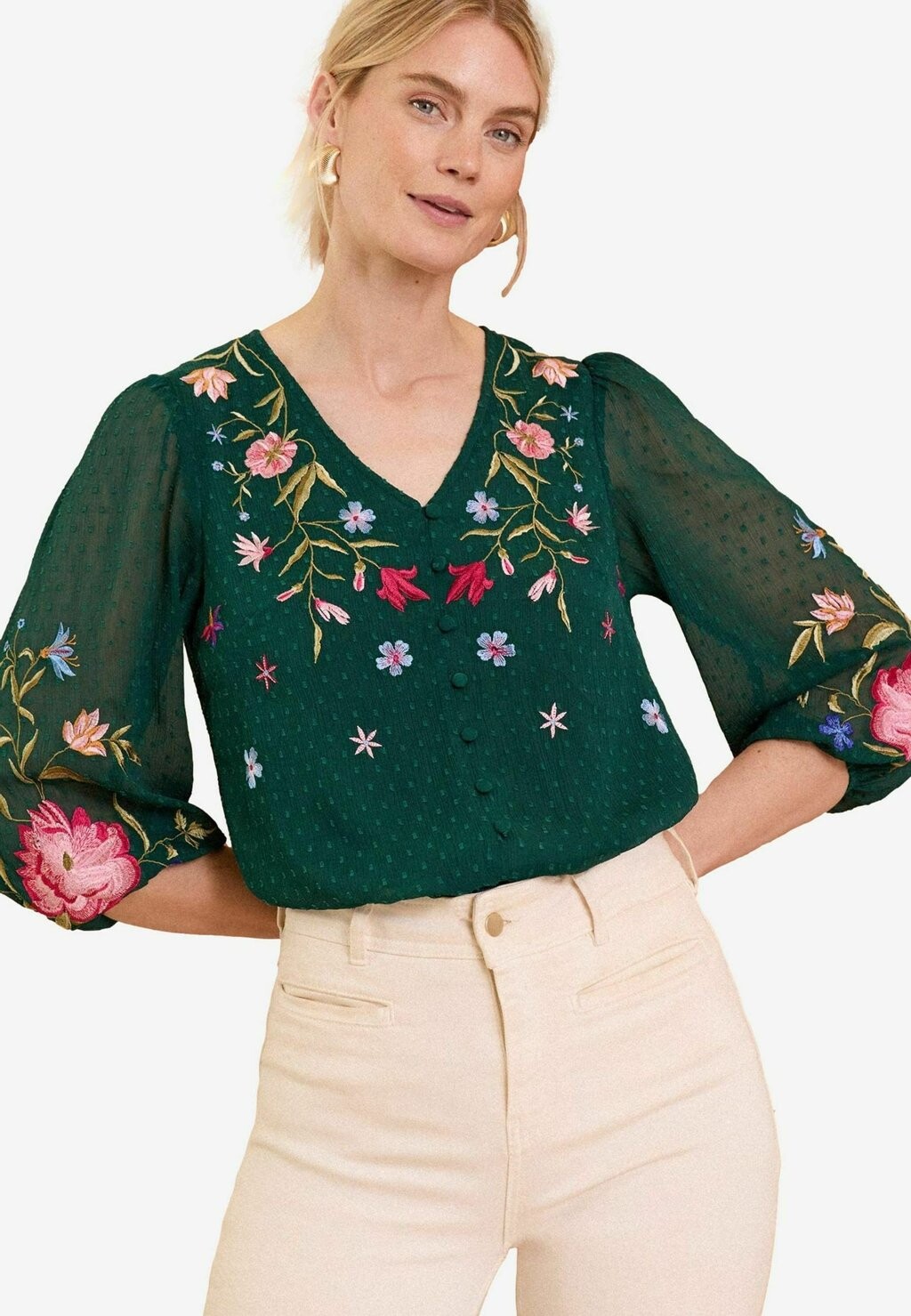

Блузка на пуговицах EMBROIDERED 3/4 SLEEVE Love & Roses, зеленый