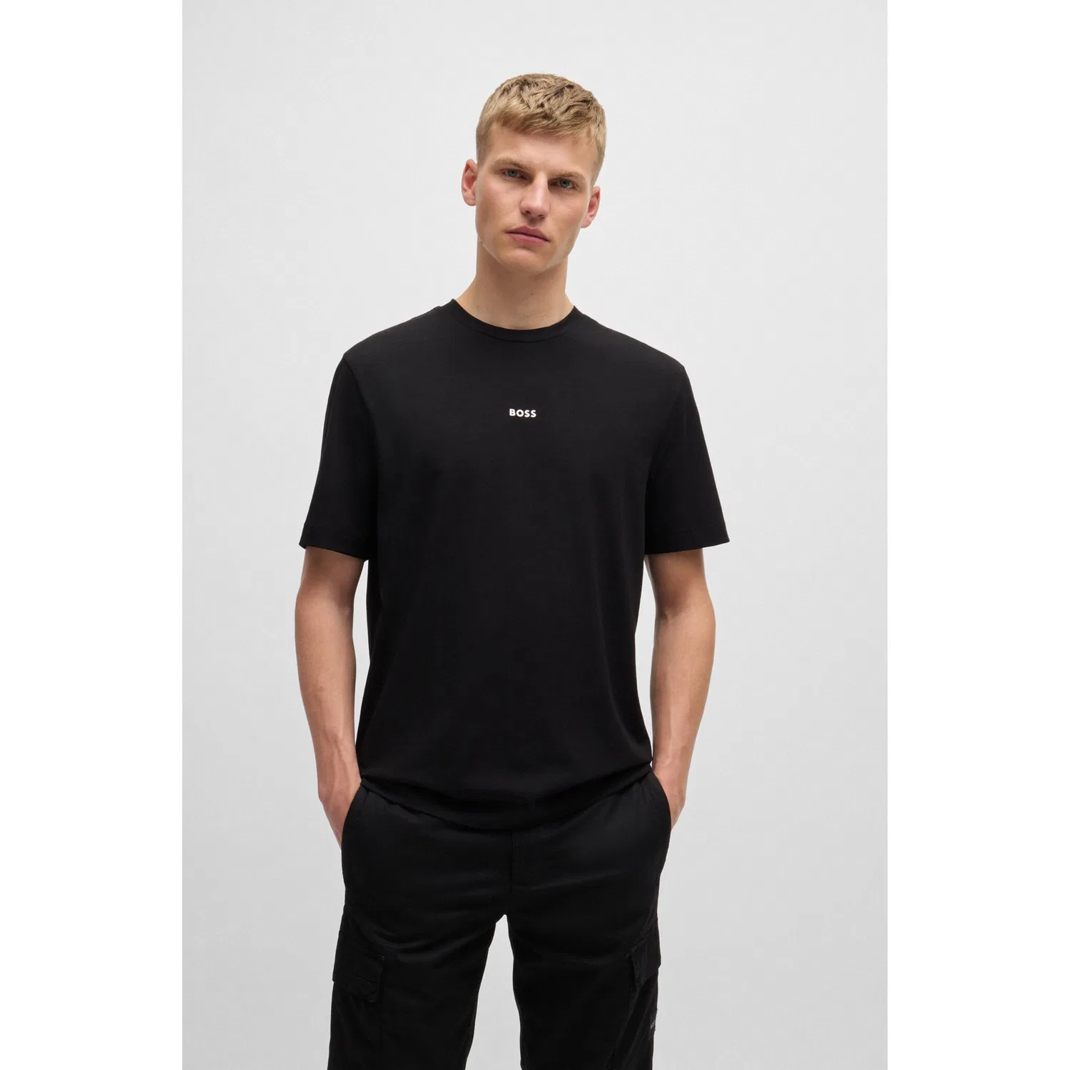 Детская хлопковая футболка с круглым вырезом BOSS ORANGE, Black — фото 2