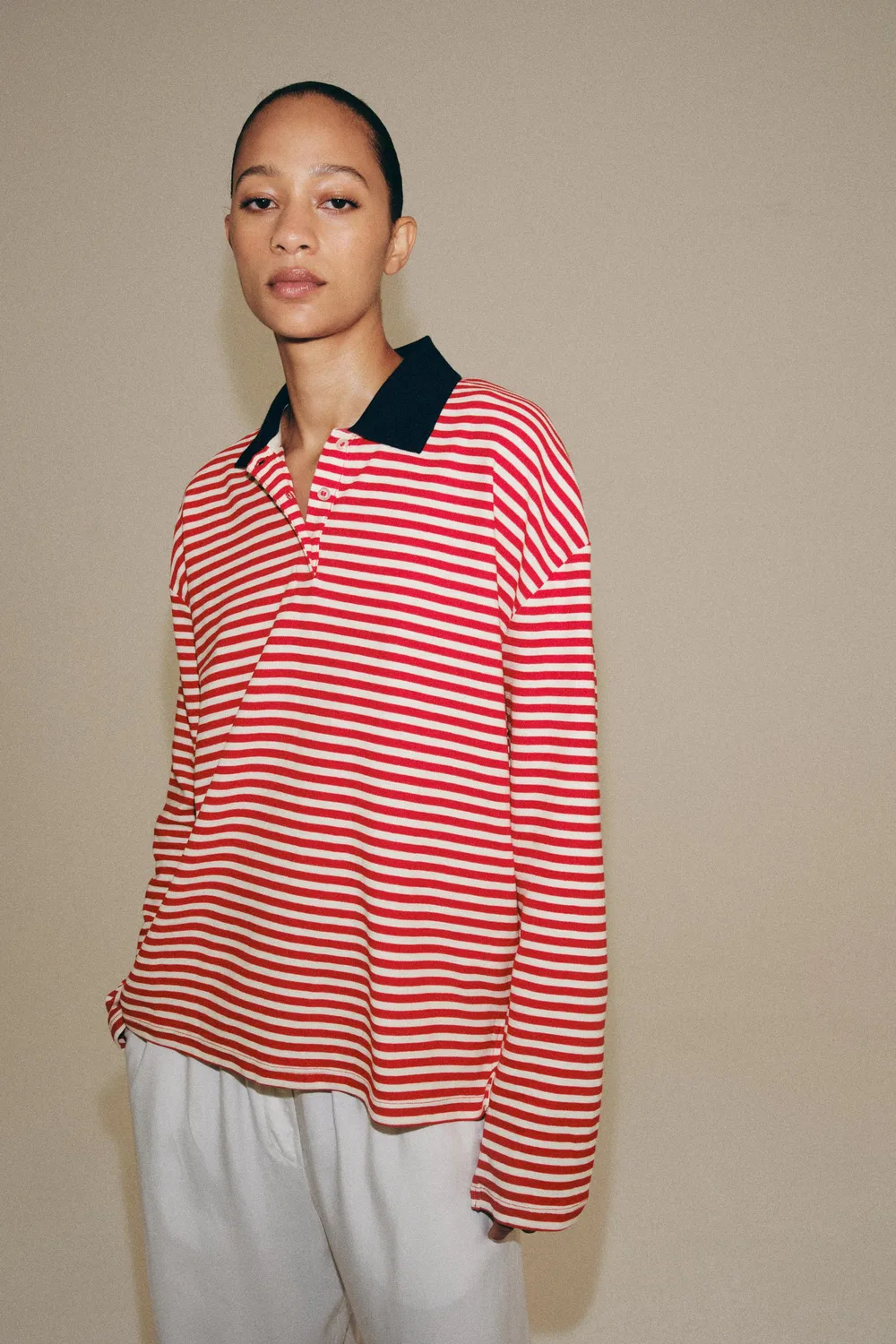 Полосатая рубашка поло ZARA, Ecru/Red