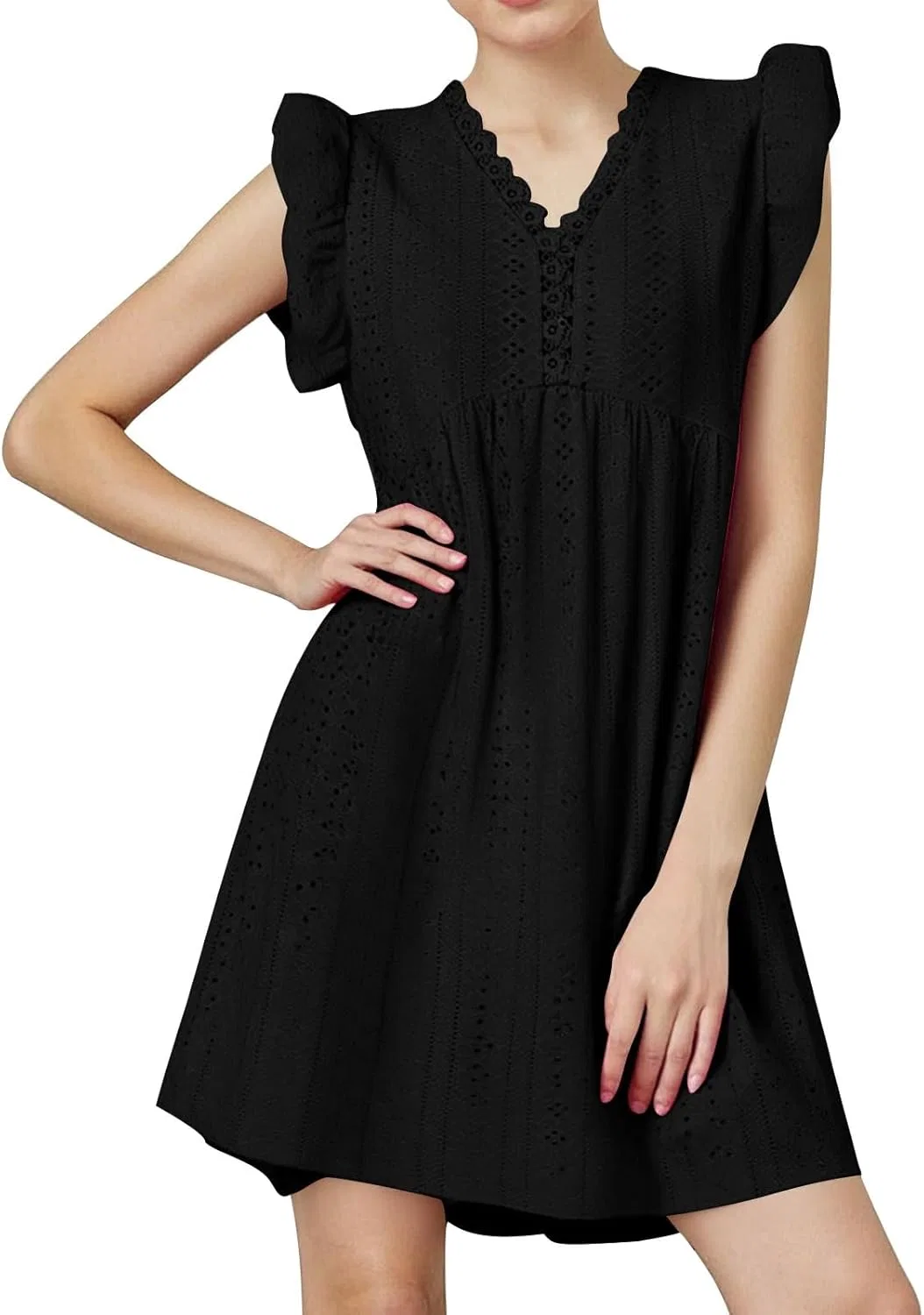Женское повседневное платье с вышивкой Eyelet, Black